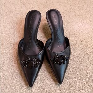Karl Lagerfeld Black Embellished Pointed Mules